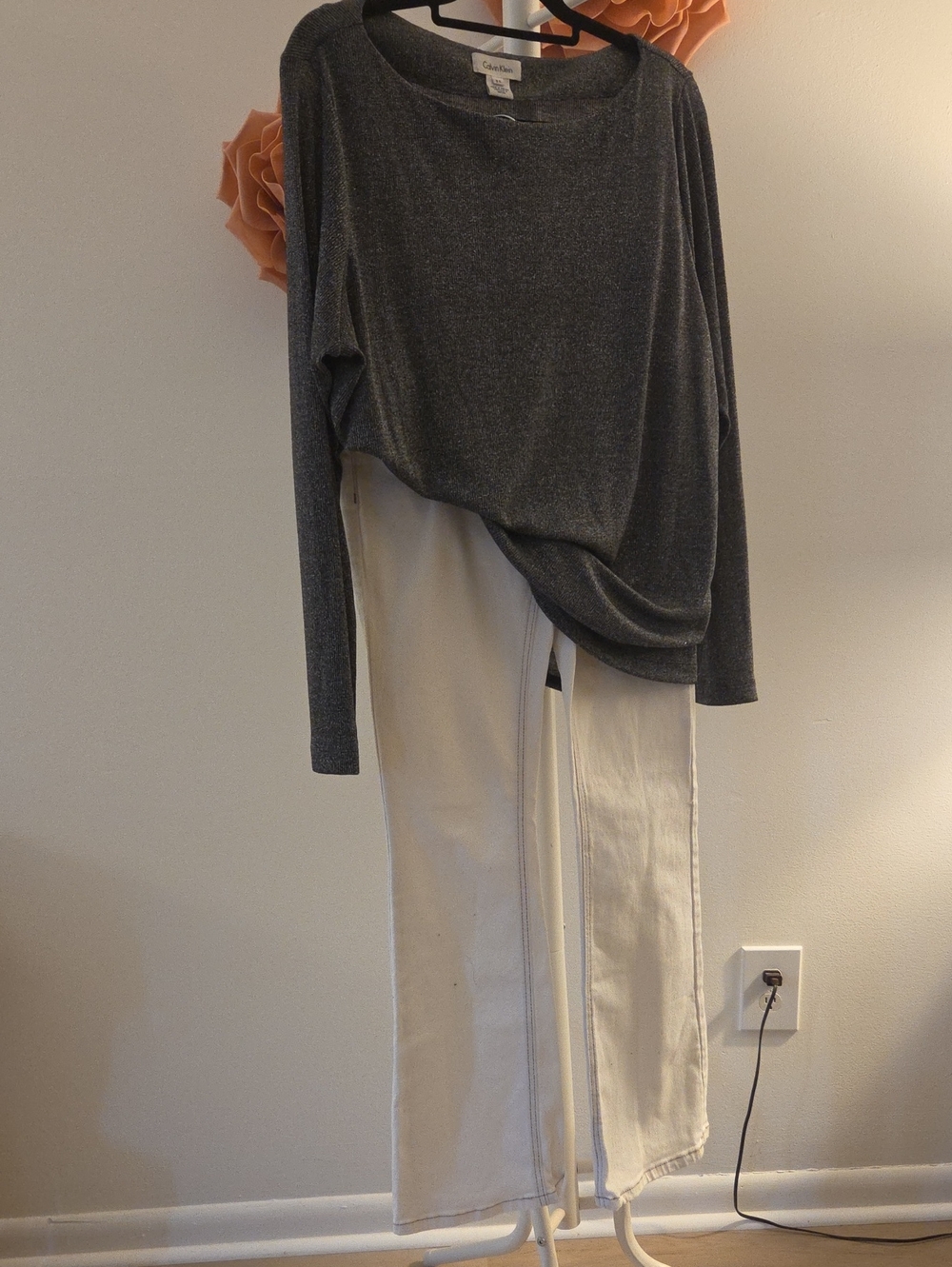 Calvin Klein Gray Metallic Long Sleeve Top